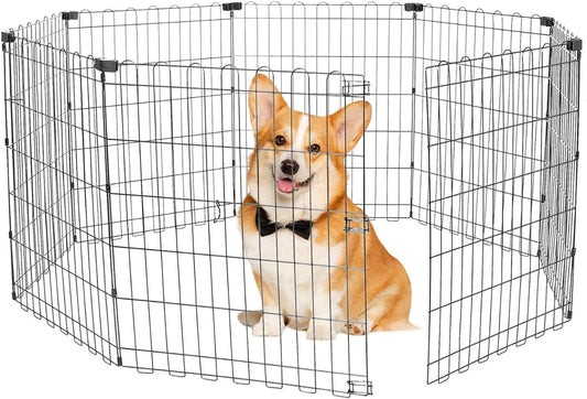 Foldable Dog Playpen 30" Height 8 Panels Metal Exercise Pen No Door - Indoor/Outdoor Puppy Playpen for Small Dogs, Portable Pet Fence for Yard Garden Camping, Black