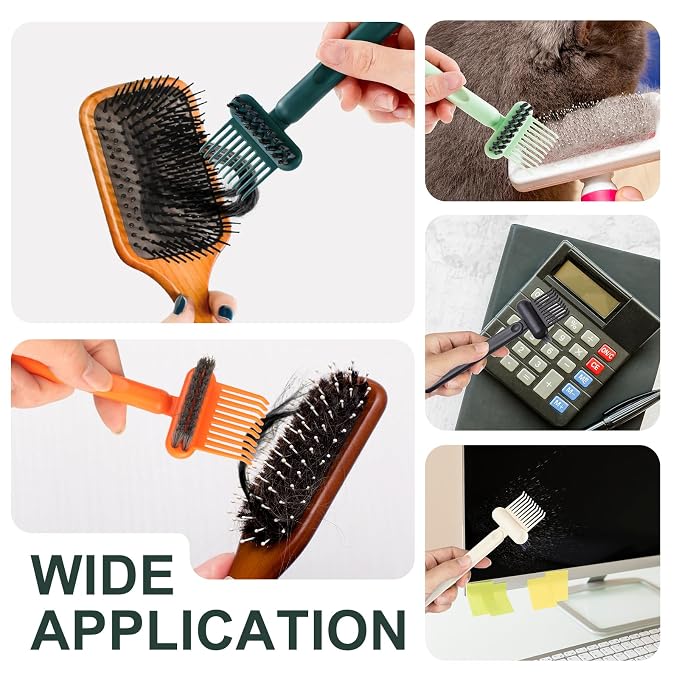 2 Pack Hair Brush Cleaning Tool, 2-in-1 Cleaner Tool, Portable Cleaning Tool Set for Brush Comb Keyboard, Remover Rake for Removing Hair Dust, Home and Salon Use(Green&Grey)