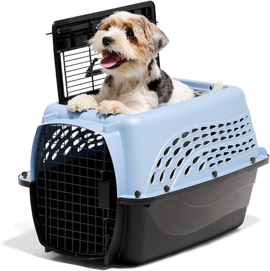 Petmate Dog Crates for Small Dogs & Cat Carriers, Two-Door Plastic Pet Kennel, Top & Front Loading, Made in USA, 24", Blue | Plastic pet kennel made in USA, for small pups and kittens, dual entry design, great for travel and vet trips, easy access