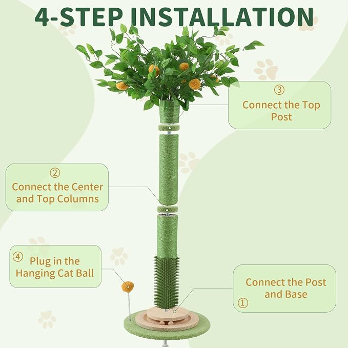 Cat Scratching Post, 46 Inch Tall Cat Scratcher Tree for Indoor Cats Adults with Natural Sisal Rope, Large Scratching Posts with Rubber Brush, 3-Layer Solid Wood Base and Balls Track Toy