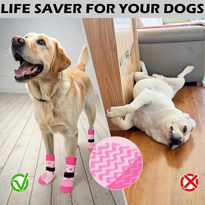 EXPAWLORER 6Pcs Anti Slip Dog Socks to Prevent Licking Paws, Pet Shoes for Winter, Double Sides Dog Boots & Paw Protectors Booties for Hardwood Floors with Grippers Small Medium Large Senior Dogs XXL