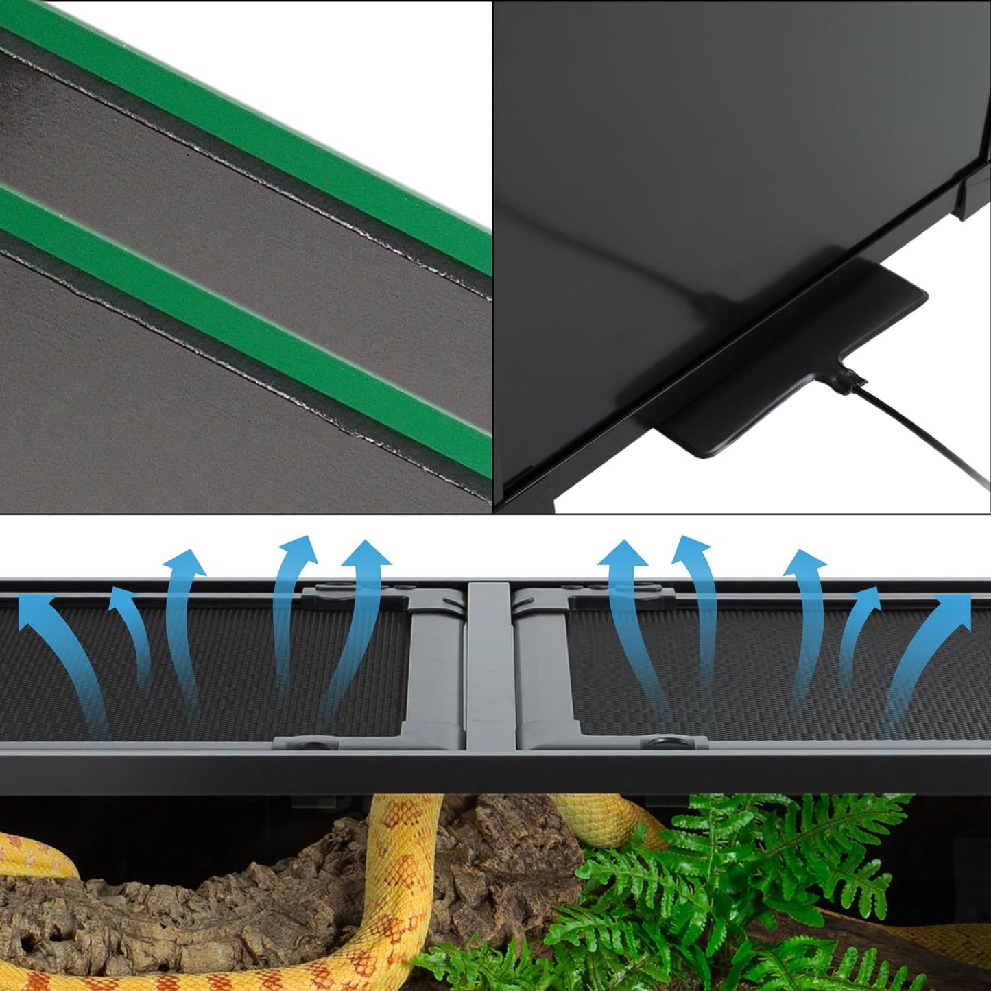 REPTIZOO 34 Gallon Glass Reptile Terrarium, 36" x 18"x 12" Wide & Low Reptile Tank Snake Terrarium with Double Top Cover Well Ventilation Terrarium for Scorpions, Spiders, Geckos, Snakes, Tortoises