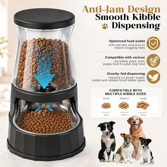 Automatic Dog Feeder Dispenser 3 Gallon/11L Gravity Stainless Steel Dog Food Feeder, BPA-Free Large Capacity Food Feeding Bowls for Medium & Large-Sized Dogs,Cats