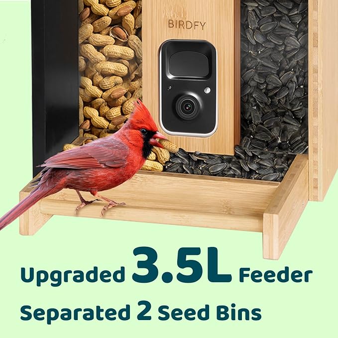 NETVUE by Birdfy Smart Bird Feeder with Camera Solar Powered,2K Live Steam&Permanent AI Identify for Birds&Motion Detection,Birds Watching Ideal Wood Feeder for Chistmas Gift for mom,Bird-Lover