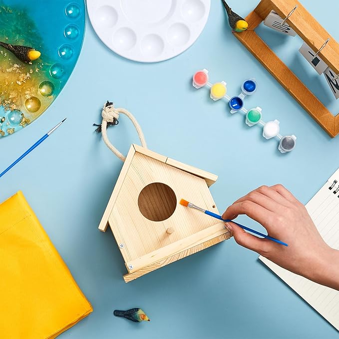 Liliful 24 Sets Wooden DIY Birdhouse Kit Unfinished Bird Houses with Paints and Paintbrushes Bird Feeder Craft Arts for Boy or Girl Classroom Activity and Christmas Kids Wooden Craft Gifts