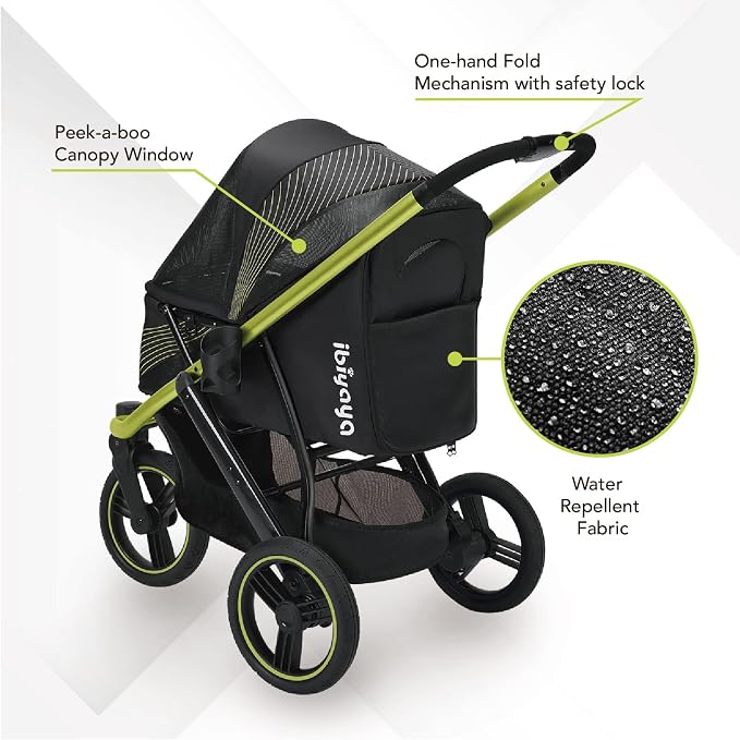 ibiyaya The Beast Pet Jogging Stroller for All Terrains, 3-Wheel Dog Carrier with Double Breaks, Zipperless Large Stroller for Running & Hiking, Multiple Small Dogs, Medium Dogs, or Cats (Jet Black)