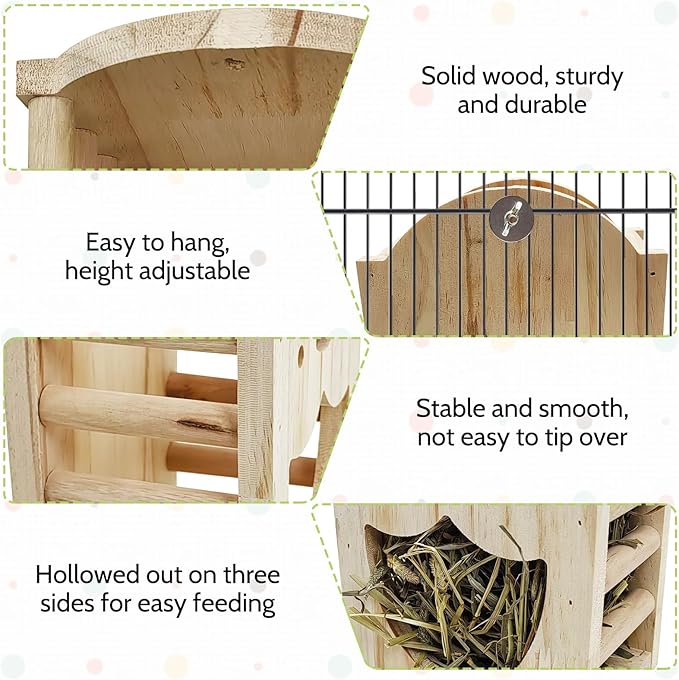 PINVNBY Rabbit Litter Box for Cage Wooden Guinea Pig Hay Rack Feeder Potty Trainer Corner Bunny Litter Box Pet Toilet with Cleaning Set for Guinea Pigs Ferret Rabbits Chinchilla