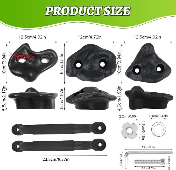 20 Unique Rock Wall Climbing Holds Extra Large,DIY Climbing Wall for Indoor Outdoor Playground Wood Rock Wall with M8 Screws(Black
