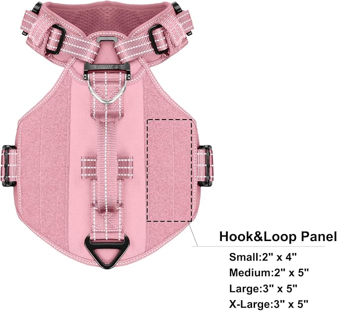 ICEFANG Quick-Moving Tactical Dog Harness X-Large Dogs,No Pull Dog Vest | Control Handle,Reflective,Full Metal Buckles,Adjustable,Hook-and-Loop Panel,Soft Padded,Pink,X-Large