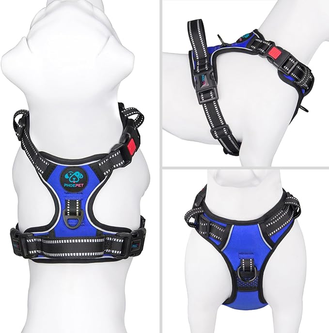 No Pull Dog Harness Medium Reflective Front Clip Vest with Handle | Adjustable 2 Metal Rings 3 Buckles,[Easy to Put on & Take Off](M, Royal Blue)