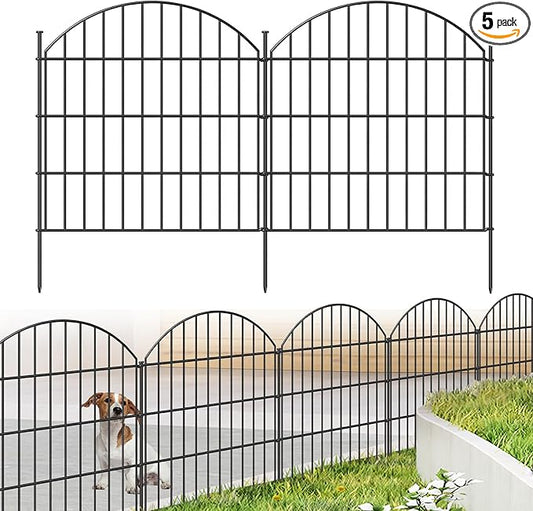FOREHOGAR Metal Garden Fence 28in (H) x 11.7ft (L), 5 Panels + 6 Stakes Rustproof Border Fence Animal Barrier for Dog, No Dig Garden Fencing for Yard Flower Bed Patio Outdoor, CTW2828 Black