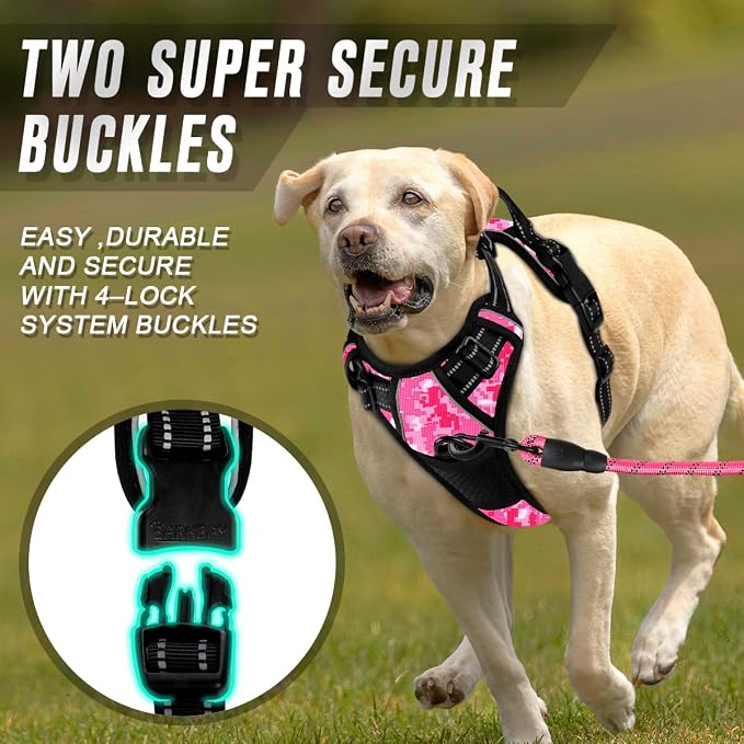 BARKBAY Dog Harness No Pull for Medium Sized Dog Front Back Clips,Dog Vest | Soft Padded No Choke With Handle,Easy On&Off,Adjustable Reflective For Walking Training Running(Pink Camo,M)