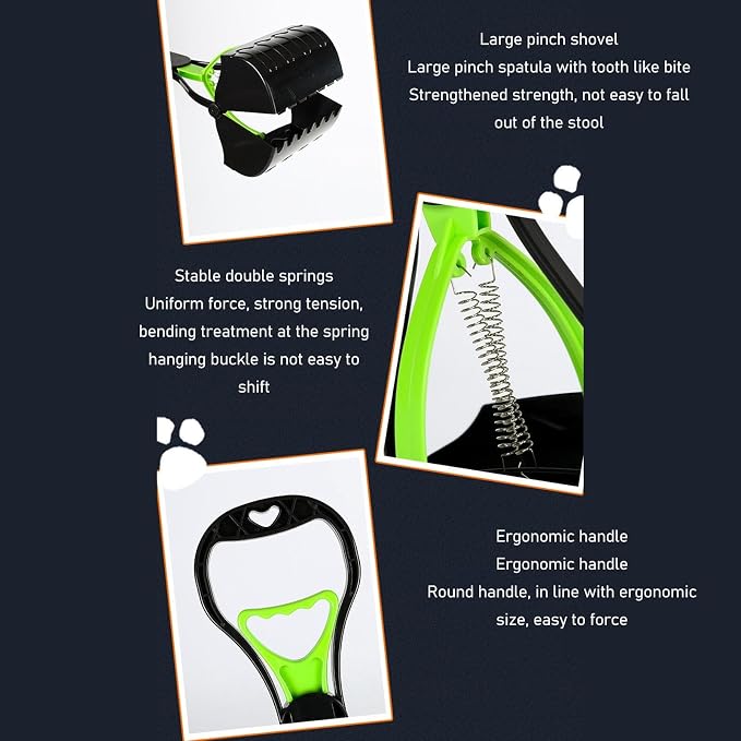 Heavy Duty Pooper Scooper, Green Multipurpose Portable Pet Waste Shovel, High Strength Durable Dog Poop Scoop for Yard Lawn Grass Gravel Outdoor Walks & Cat Litter Cleaning