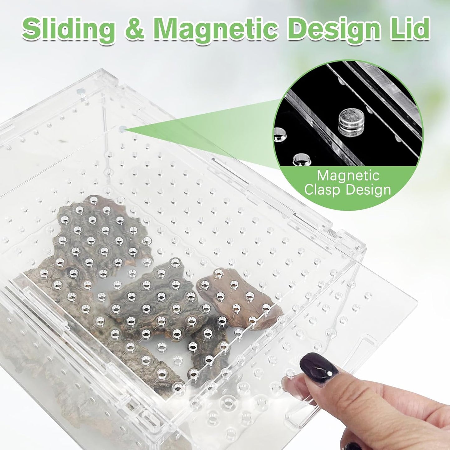 Acrylic Tarantula Enclosure Box No Assembly Reptile Terrarium 8x6x4in Transparent Sling Cage Magnetic Jumping Spiders Habitat Breeding Tank for Lizard Scorpion Insect Isopods Invertebrates