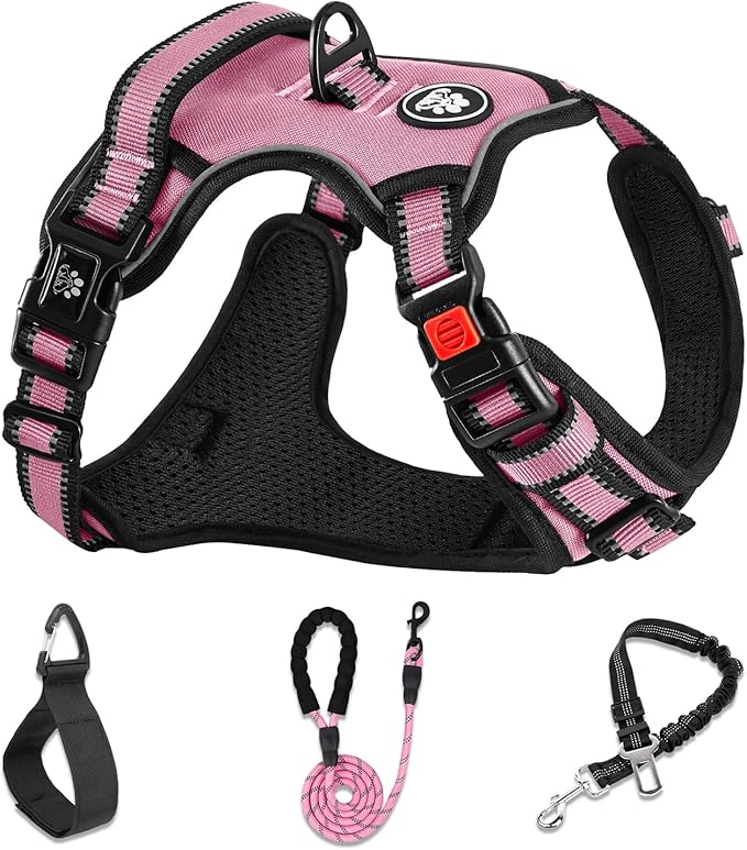 NESTROAD Dog Harness for Large Dogs,No Pull Dog Vest Harness with Leash,Reflective Adjustable Pet Harness with Easy Control Soft Handle (Large,Pink)
