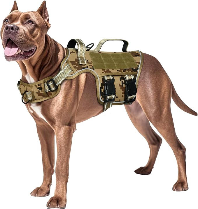 Dog Harness for Large Dogs, No Pull Tactical Vest with Front Clips | Easy Contrl Handle, Breathable Soft Padded, Adjustable, Reflective, Heavy Duty, Easy Take On & Off, Desert Camo X-Large