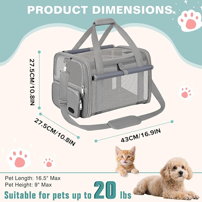Soft Cat Carrier for Pets Up to 20 Lbs, Collapsible Cat Carrier Bag with Privacy Curtains, Airline Approved Small Pet Carrier for Small Medium Cats Dogs Puppy, Washable Soft Pet Travel Bag Dog Carrier