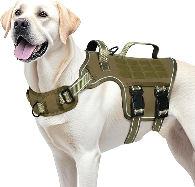 Dog Harness for Large Dogs, No Pull Tactical Vest with Front Clips | Easy Contrl Handle, Breathable Soft Padded, Adjustable, Reflective, Heavy Duty, Easy Take On & Off, Khaki X-Large