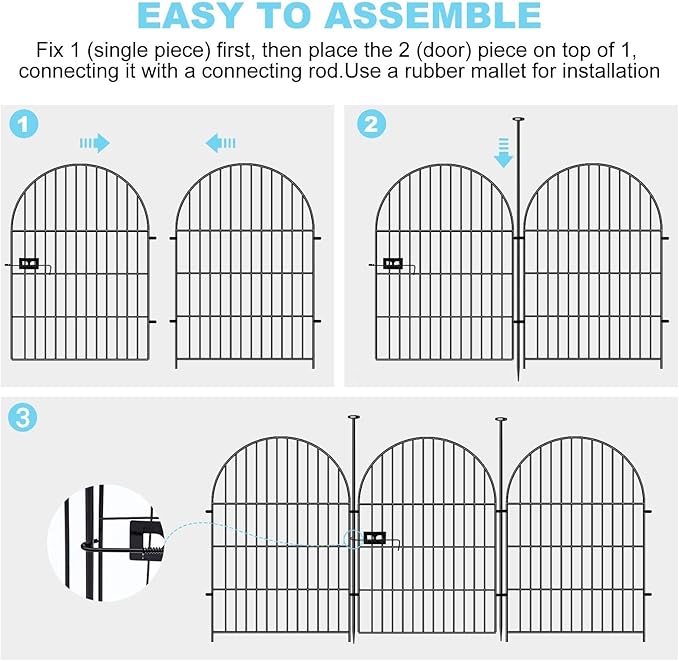 Okaygardn Garden Fence Border, 36 in(H) x17.5 Ft(L) 8 Panels, Tall Garden Animal Barrier Fence with Gate, Dog Fence Outdoor for Yard, Arched Rustproof Metal No Dig Fence, Flower Bed Fencing
