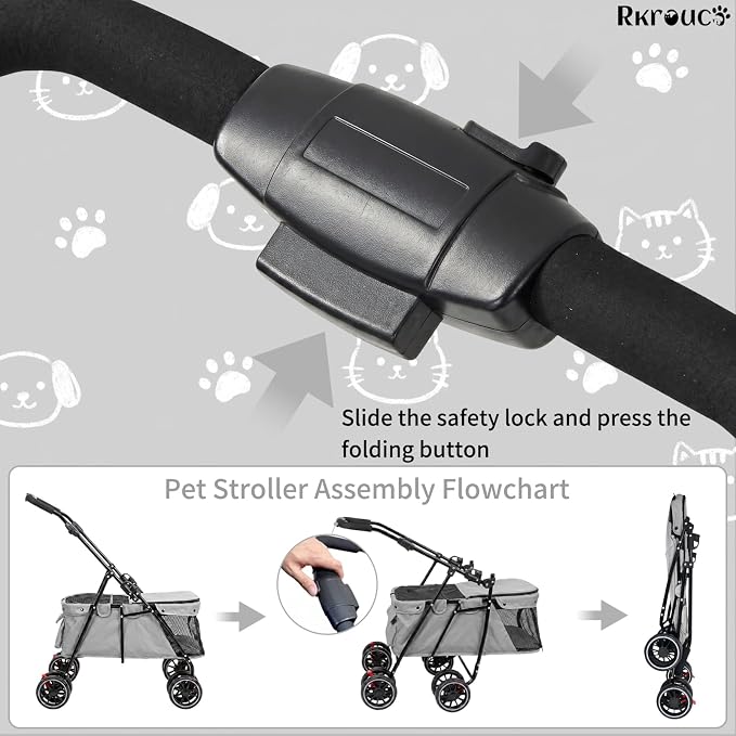 Foldable Double Pets Stroller for Dog Portable Cat Strollers for Small Medium Pet with One Detachable Carrier Flexible Lockable Wheels Lightweight Dogs Jogger (Gray)