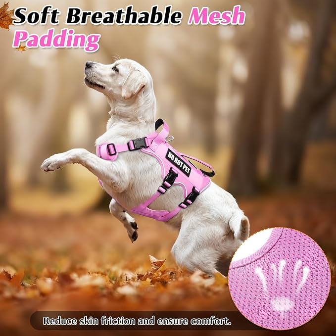 Escape Proof Dog Harness with Double Handle+4 Removable Patches | Service Working Molle Harness with Double Handle for Large Dogs, Tactical Pet Reflective Vest for Walking Hiking Hunting
