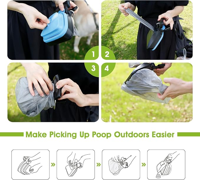 Dog Pooper Scooper, Pooper Scooper for Small and Large Dogs, Dog Poop Scooper for Yard, Pooper Scooper with Bag Attachment and Leash Clip, Ideal for Walks, Travel and Camping (Small,Blue)