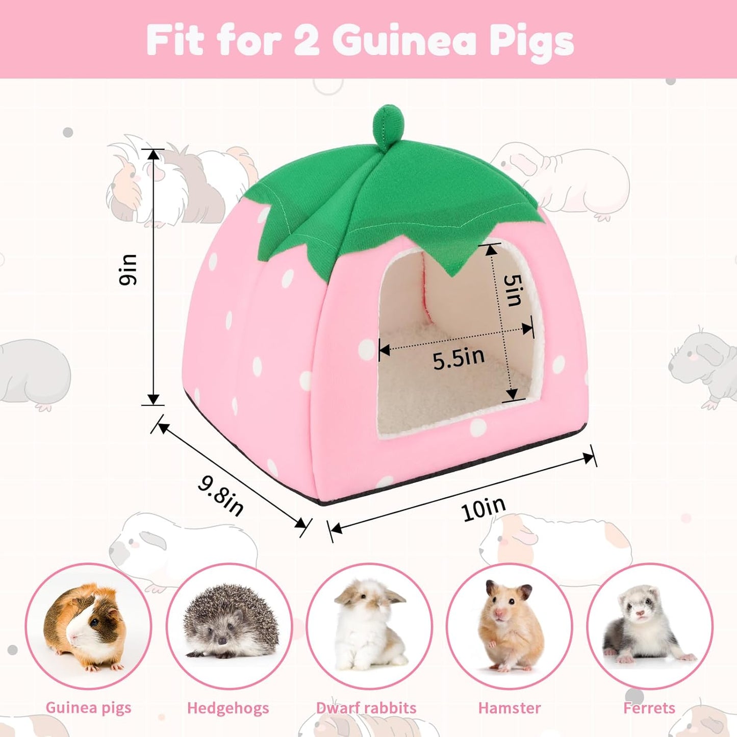 BWOGUE Guinea Pig House Bed Cozy Hamster Cave Large Hideout for Dwarf Rabbits Hedgehog Bearded Dragon Winter Nest Hamster Cage Accessories