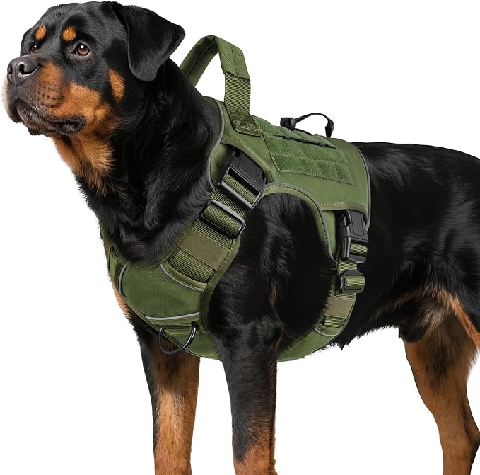 WINGOIN Green Tactical Dog Harness for Large Dogs,No Pull Dog Harness | Heavy Duty with Handle,Adjustable Reflective,Military K9 Style,xl Size Pet Vest,for Husky Doberman,for Walking Hunting