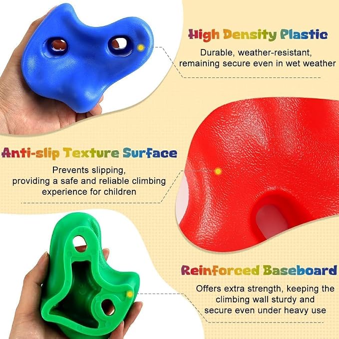 10 Rock Wall Climbing Holds Extra Large with 2 Handles,DIY Rock Climbing Grips with Mini Wrench for Indoor Outdoor Playground Play Set(Green)