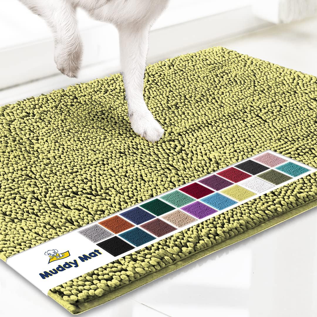 Muddy Mat® AS-SEEN-ON-TV Highly Absorbent Microfiber Door Mat and Pet Rug, Non Slip Thick Washable Area and Bath Mat Soft Chenille for Kitchen Bathroom Bedroom Indoor and Outdoor - Yellow 36" x 120"