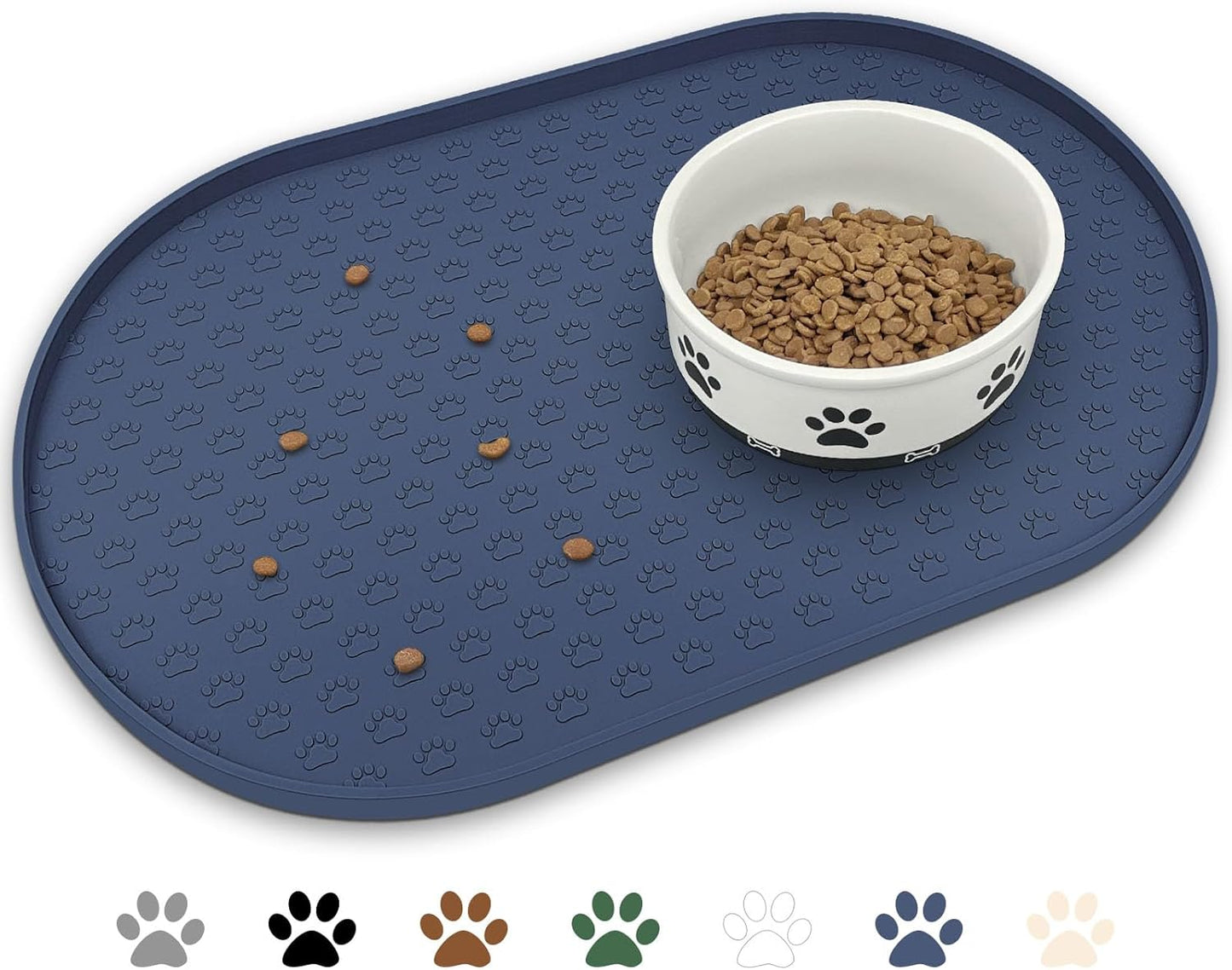 KPWACD Pet Placemat for Dog and Cat, Anti-Slip Waterproof Dogs Feeding Bowl Mat Prevent Food and Water Overflow, Silicone Puppy Dish Mats Suitable for Small Medium Big Pets, Navy, 24" * 16"