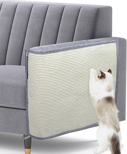 Upgraded Cat Scratch Furniture Protector,Cat Scratch Sofa Arm Sheild with Large Size Natural Sisal for Protecting Couch Sofa Chair Furniture 27.6''L*19.6''W (Light Grey/Left Handed)