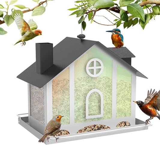 FlowaFoli Bird Feeders for Outdoors, Decorative Large Bird Feeders for Outdoors with Rainbow Acrylic Panels, Ideal Gift for BirdLovers to Attract Feathered Friends Year-Round