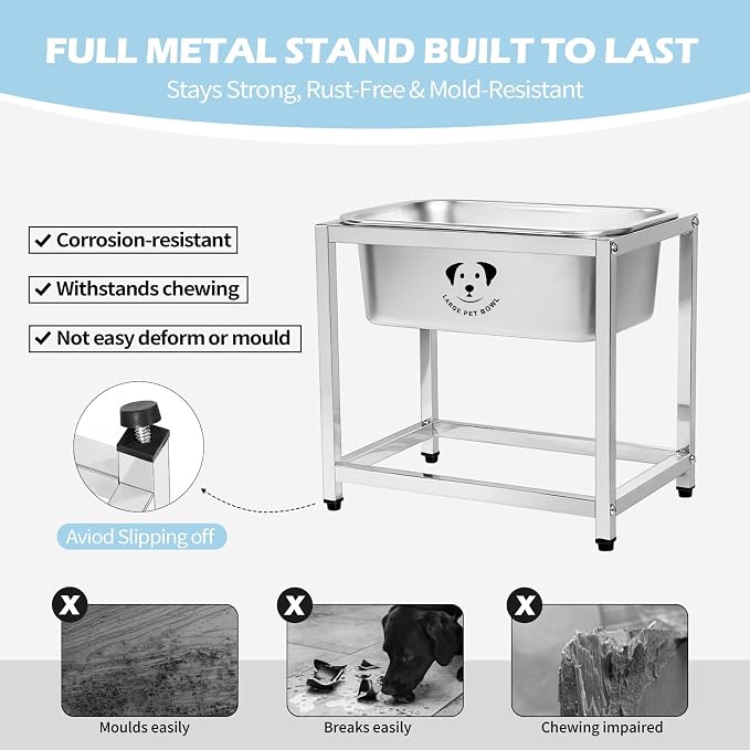 Elevated Dog Water Bowl, Stainless Steel Dog Bowl for Medium Large Dogs, Easy to Clean and Assemble for Outdoor Use 1.25 Gallons Bowl with Full Metal Stand Raised 10.23"