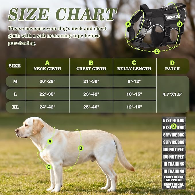 Service Dog Vest with Removable Backpack for Large Dogs Black L | No Pull Adjustable Dog Harness with Pockets,Soft Padded Handles&Molle for Patches,Heavy Duty for Training Hiking Hunting