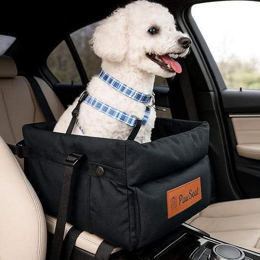 Center Console Dog Car Seat for Small Dogs and Puppies 5-13Lbs, Ideal Armrest Booster Car Travel Seat with Safety Protection Seat Belts, Storage Pockets - Reduces Anxiety (Black)