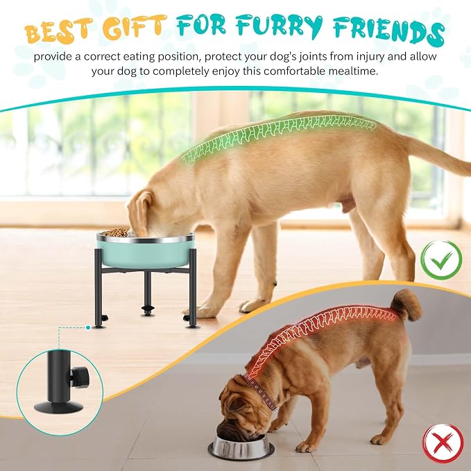 2 Pack Adjustable Dog Bowls Elevated Stand, 4 Heights, Wide 6-10" | Metal Raised Tall Single Food Bowl Holder, Sturdy Lifted Water Feeder for Medium Large Small Breed,H:8”/10”/12”/13.8”