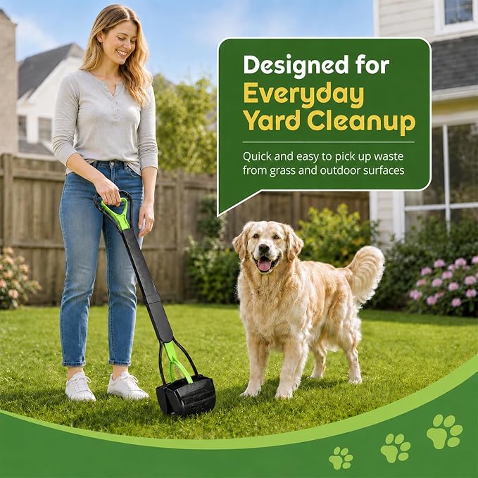 31inch Large Pooper Scooper for Dogs with Long Handle, Sturdy & Durable, Not Easy to Break, Lightweight & Easy to Use, Easy to Pick Up from Grass and Gravel | Less Bend Down, One-hand Operate Pick up for all Surface, Heavy Duty Poop Scooper for Large M...