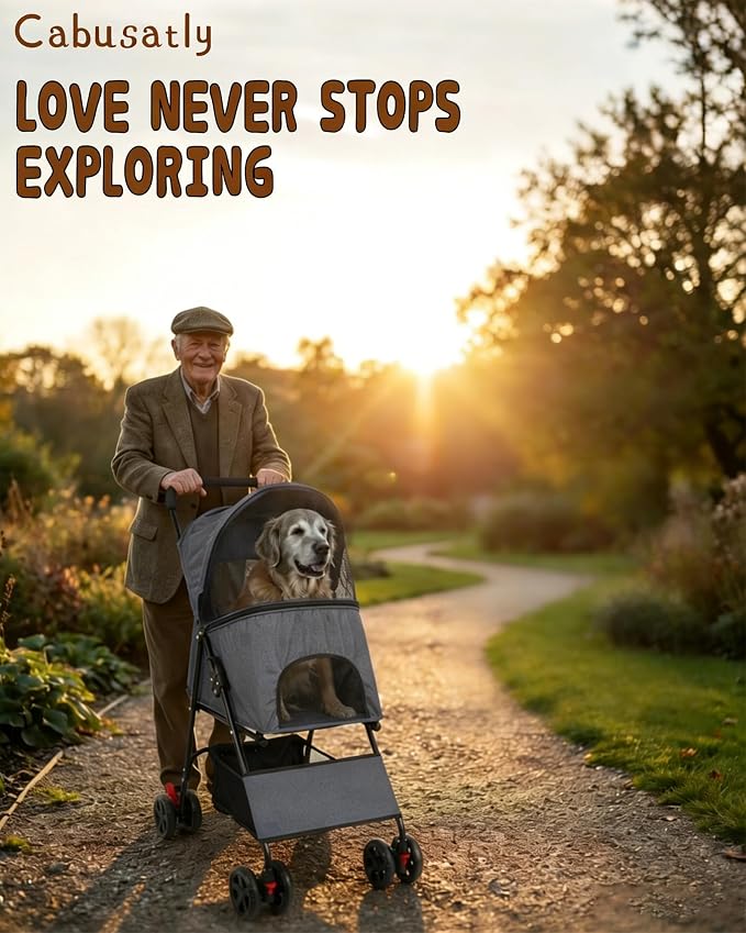 Pet Stroller for Small Medium Dogs Cats - Lightweight Foldable Dog Stroller | 33lbs, 4 Wheels All Terrain Cat Stroller, Breathable Mesh & Safety Tether, Storage Basket for Outdoor Walks-GRAY