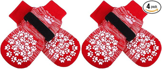 EXPAWLORER Anti Slip Dog Socks to Prevent Licking Paws, Dog Shoes for Hot Pavement, Dog Booties for Small Medium Large Senior Dogs, Traction Control Boots & Paw Protectors for Hardwood Floors-Red