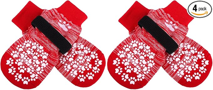 EXPAWLORER Anti Slip Dog Socks, Red, Medium, 4 Count, Fabric, Elastic Band, Dog, Paw Protection, Indoor & Outdoor