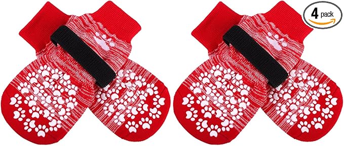 EXPAWLORER Anti Slip Dog Socks to Prevent Licking Paws, Dog Shoes for Hot Pavement, Dog Booties for Small Medium Large Senior Dogs, Traction Control Dog Boots & Paw Protectors for Hardwood Floors-Red