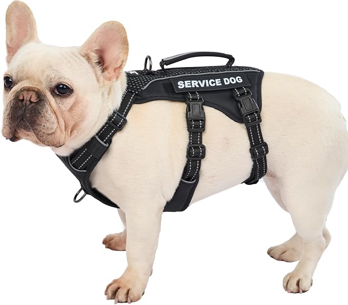Service Dog Vest Harness, Escape Proof Harness with 6 Patches, No-Pull, Reflective Harness with Handle, Adjustable for Small to Large Dogs, for Training and Hiking (Black, M)