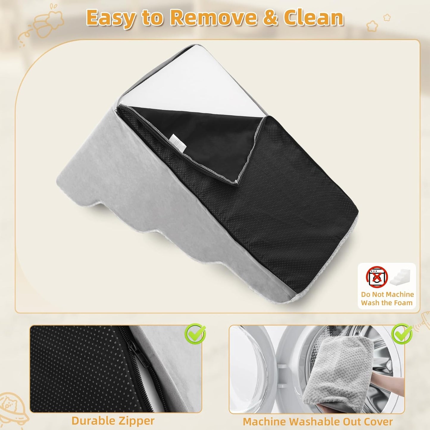 MIHIKK Dog Stairs Ramp, Curved 5-Step Dog Steps for Small Dogs and Cats, Pet Stairs for High Beds and Couch with Anti-Slip Washable Cover and Durable High Density Foam, Grey