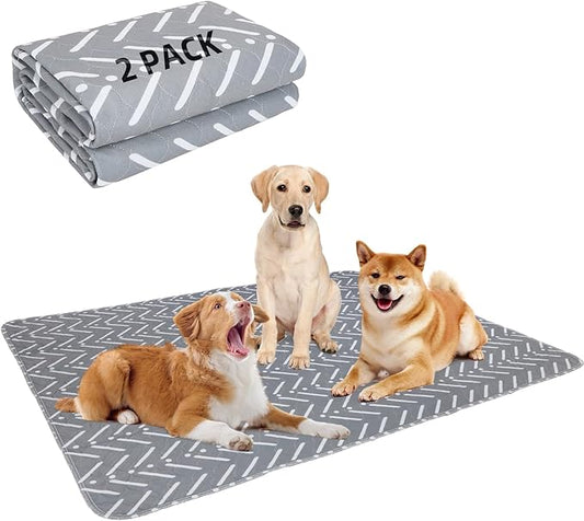 PUPTECK Reusable Dog Pee Pads, 2 Pack Non-Slip Washable Waterproof, Fast Absorbing Puppy Pads Whelping Mat, for Couch, Crate, Potty Training 48" x 60"