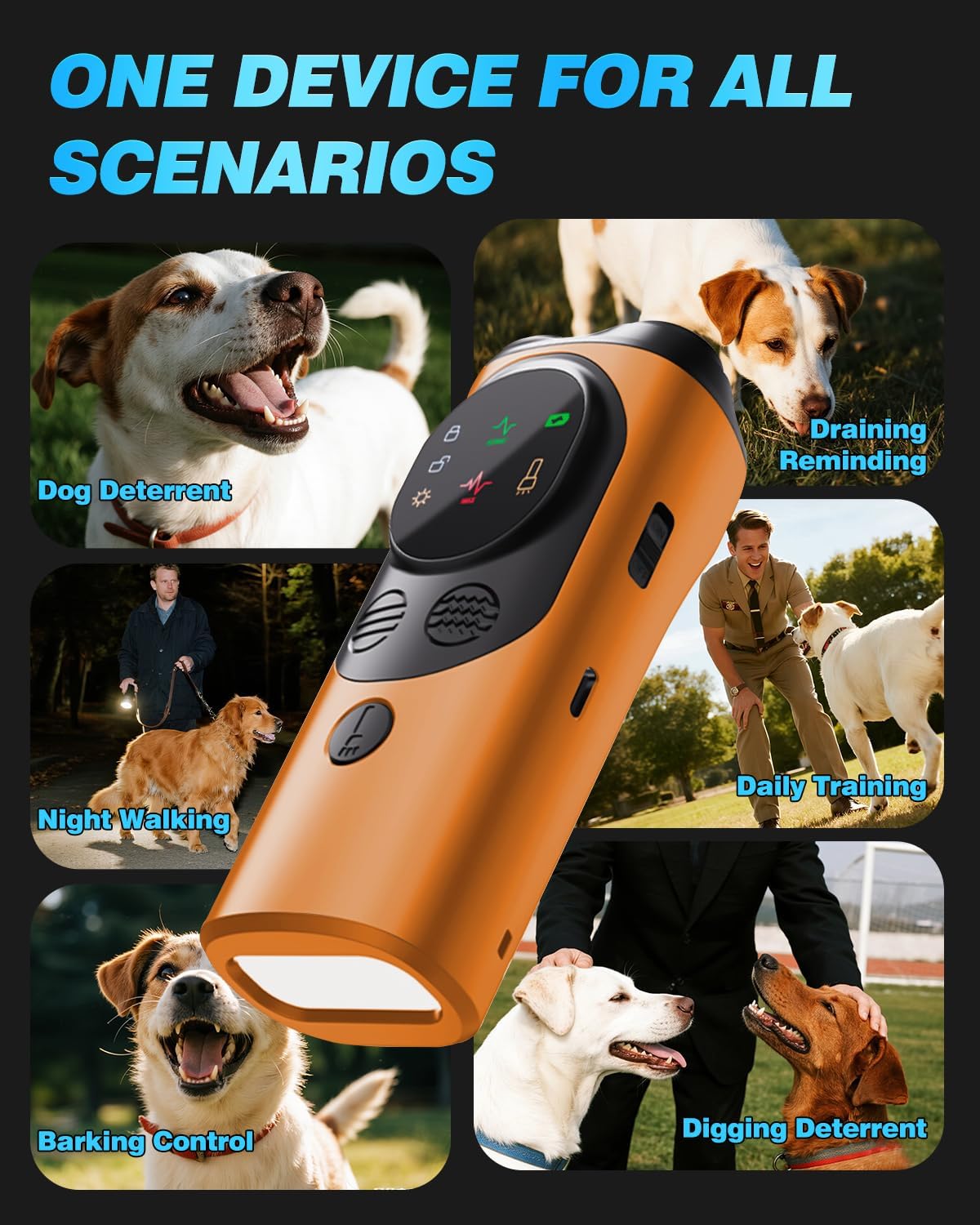 2025 Ultrasonic Dog Bark Deterrent Devices with 3 Emitters & SOS Flashlight, Humane Anti-Bark Trainer, 50FT Range, 90-Day Battery, Multi-Mode Rechargeable Dog Deterrent for Indoor & Outdoor Use