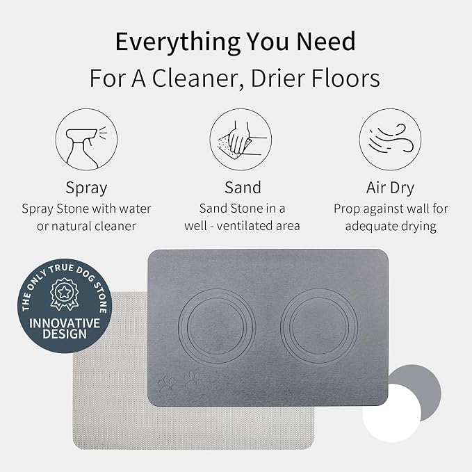 Diatomite Stone Pet Feeding Mat for Dog Cat Super Absorbent Diatomite Quick Drying Stone Dog Food Mat, Dog Mats for Food and Water with Non-Slip Station, Fast Dry Pet Mats, Deep Grey