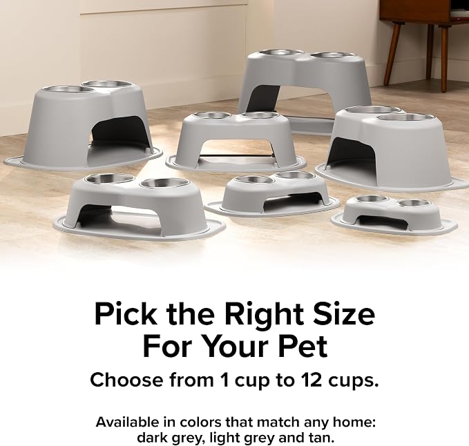 WeatherTech Double High Pet Feeding System w/Plastic Dog/Cat Bowls - 14" High Stand Tan (PDHC9614TNTN)