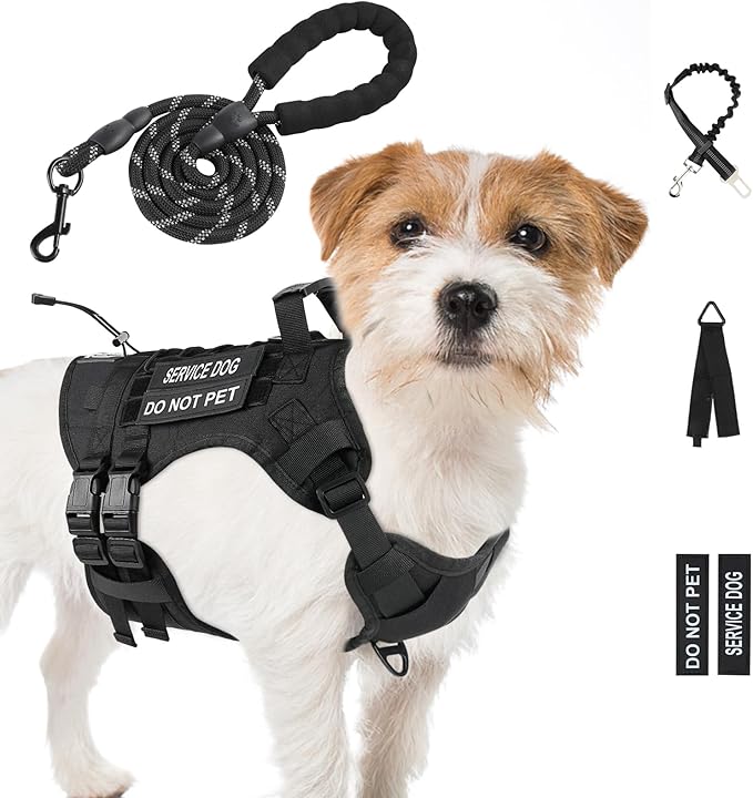 No Pull Tactical Dog Harness Small Sized Dog, Service Dog Vest, S, Black | Tactical Dog Vest Harness and Leash Set, Adjustable Military Service Dog Harness with Handle for Medium Large Dogs