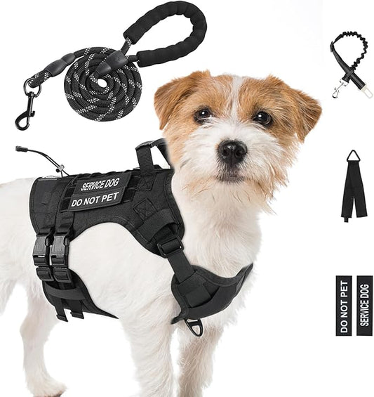 No Pull Tactical Dog Harness Small Sized Dog, Service Dog Vest, S, Black | Tactical Dog Vest Harness and Leash Set, Adjustable Military Service Dog Harness with Handle for Medium Large Dogs